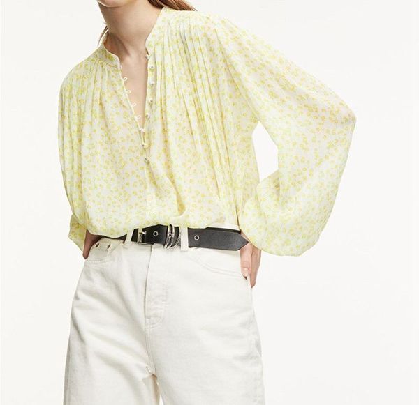 women's blouses & shirts ladies yellow floral printed viscose blouse shirt with long sleeve, White
women's blouses & shirts ladies yellow floral printed viscose blouse shirt with long sleeve, White