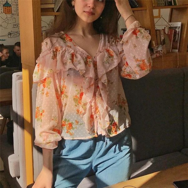 women's blouses & shirts shinysweety 2021 spring casual woman pink v neck ruffles chiffon seethrough blouse female sweet flower print h, White
women's blouses & shirts shinysweety 2021 spring casual woman pink v neck ruffles chiffon seethrough blouse female sweet flower print h, White
