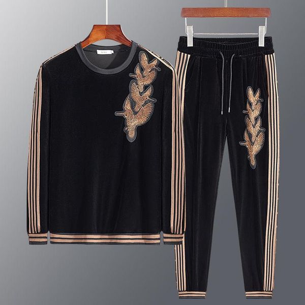 men's tracksuits european station personalized embroidery sweater suit male handsome autumn and winter velvet matching two-piece, Gray
men's tracksuits european station personalized embroidery sweater suit male handsome autumn and winter velvet matching two-piece, Gray