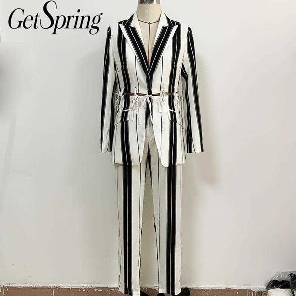 getspring women set suit blazer pants irregular bandage vintage coats high waist capris two piece 210601, White;black
getspring women set suit blazer pants irregular bandage vintage coats high waist capris two piece 210601, White;black