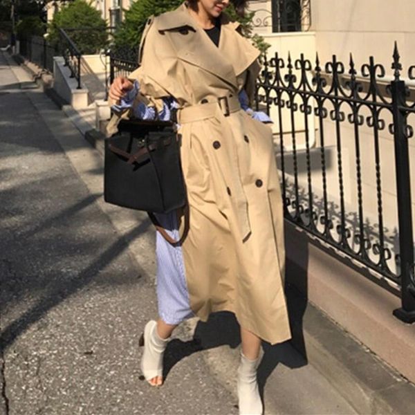 women's trench coats 2021 fashion korean autumn winter double-breasted oversize coat sleeve joint stripe chic loose, Tan;black
women's trench coats 2021 fashion korean autumn winter double-breasted oversize coat sleeve joint stripe chic loose, Tan;black