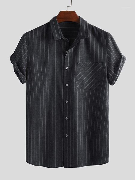 men's casual shirts camisas para hombre 2021 retro striped summer short-sleeved single-breasted shirt mens clothing, White;black
men's casual shirts camisas para hombre 2021 retro striped summer short-sleeved single-breasted shirt mens clothing, White;black