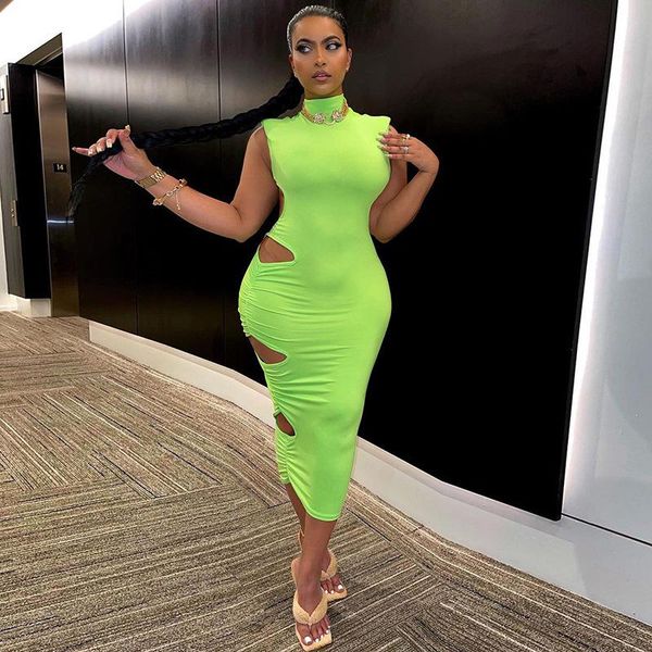 casual dresses dsmtrc hollow out green high neck long dress solid color sleeveless night vestidos partywear blackless for woman, Black;gray 
casual dresses dsmtrc hollow out green high neck long dress solid color sleeveless night vestidos partywear blackless for woman, Black;gray