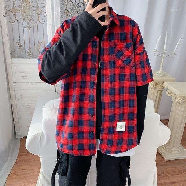 men's casual shirts mens long sleeve print shirt fake two-piece plaid long-sleeved spring and autumn korean loose student jacket, White;black
men's casual shirts mens long sleeve print shirt fake two-piece plaid long-sleeved spring and autumn korean loose student jacket, White;black