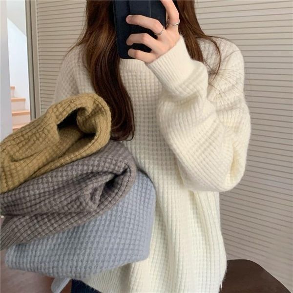 women's sweaters waffle sweater loose warm thickened round neck pullover autumn winter long sleeve, White;black
women's sweaters waffle sweater loose warm thickened round neck pullover autumn winter long sleeve, White;black