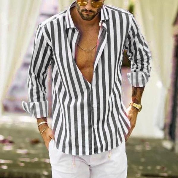 men's casual shirts vintage men long sleeve lapel button shirt 2021 spring summer fashion striped print business male streetwear, White;black
men's casual shirts vintage men long sleeve lapel button shirt 2021 spring summer fashion striped print business male streetwear, White;black