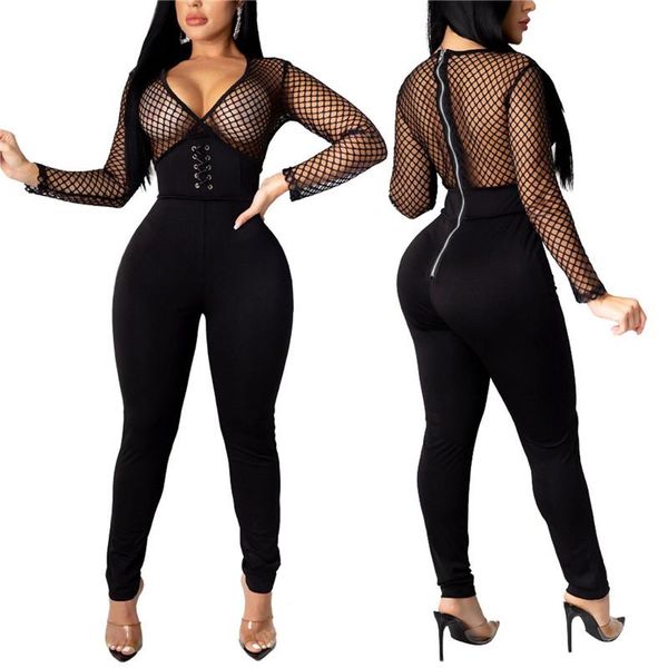 women's fall romper, wrapped jumpsuit, elastic v collar long sleeve mesh hollow-out high waist jogger trousers jumpsuits & rompers, Black;white
women's fall romper, wrapped jumpsuit, elastic v collar long sleeve mesh hollow-out high waist jogger trousers jumpsuits & rompers, Black;white