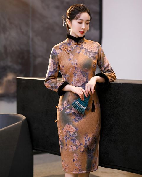 ethnic clothing elegant long sleeve floral print suede qipao women chinese style vintage classic mandarin collar cheongsam, Red
ethnic clothing elegant long sleeve floral print suede qipao women chinese style vintage classic mandarin collar cheongsam, Red