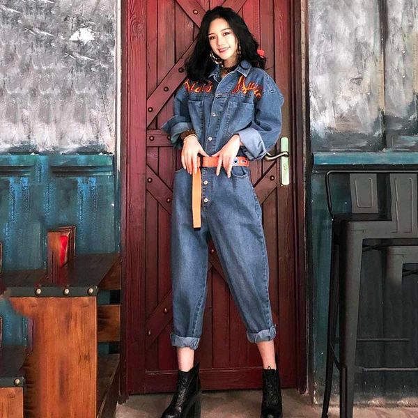 women's jeans vintage womens one-piece denim jumpsuit high waist winter long sleeve romper overall fall outfit 2021, Blue
women's jeans vintage womens one-piece denim jumpsuit high waist winter long sleeve romper overall fall outfit 2021, Blue