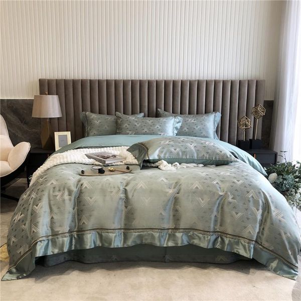 pieces jacquard and embroidery bed linen euro double blanket covers tribute silk cotton bedding sheets king size green sets
pieces jacquard and embroidery bed linen euro double blanket covers tribute silk cotton bedding sheets king size green sets