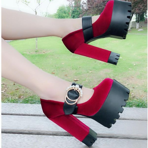 dress shoes 14.5cm hengtian high-heeled with thick heels women's evening platform baotou single catwalk, Black
dress shoes 14.5cm hengtian high-heeled with thick heels women's evening platform baotou single catwalk, Black