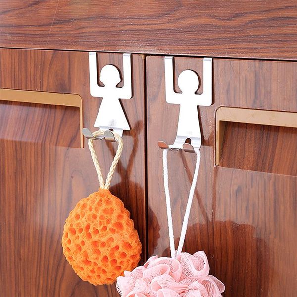 2pcs/set wall door hanger kitchen cabinet pot pan hooks stainless steel lovers shaped house clothes storage rack tool & rails