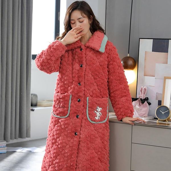women's sleepwear flannel winter thick warm nightgown 3-layer laminated cotton lapel nightwear female bathrobe home wear, Black;red
women's sleepwear flannel winter thick warm nightgown 3-layer laminated cotton lapel nightwear female bathrobe home wear, Black;red
