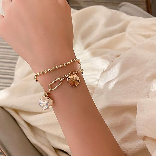 link, chain european and american fashion personality jewelry with trendy pearl love round brand letter temperament bracelet for female, Black
link, chain european and american fashion personality jewelry with trendy pearl love round brand letter temperament bracelet for female, Black