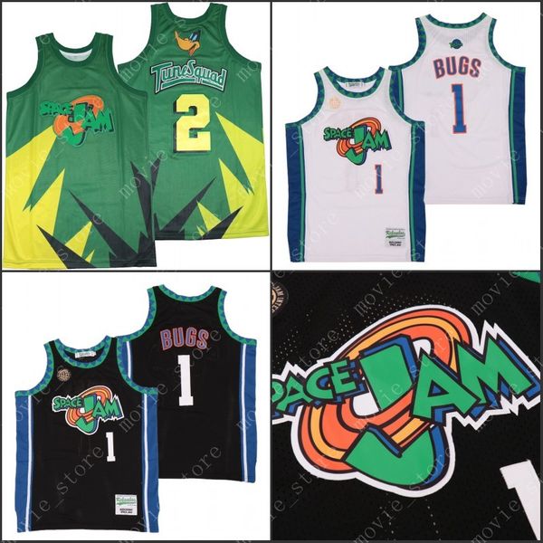 men's space jam tune squad #1 bugs #2 duck basketball jersey stitched, Black;red