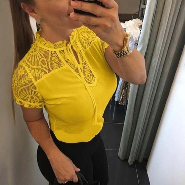 women's blouses & shirts women lace patchwork blouse summer short sleeve round neck slim yellow ol shirt plus size 5xl, White
women's blouses & shirts women lace patchwork blouse summer short sleeve round neck slim yellow ol shirt plus size 5xl, White