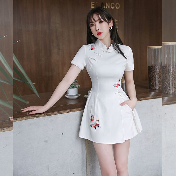 luxury cheongsam summer 2021 women's black small temperament drs two-piece set of chine style cheongsam improved version, Blue;red
luxury cheongsam summer 2021 women's black small temperament drs two-piece set of chine style cheongsam improved version, Blue;red