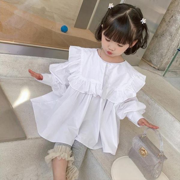 spring 100% cotton lace white blouse summer striped shirt korean baby long sleeve middle shirts school girls blouses, White;black