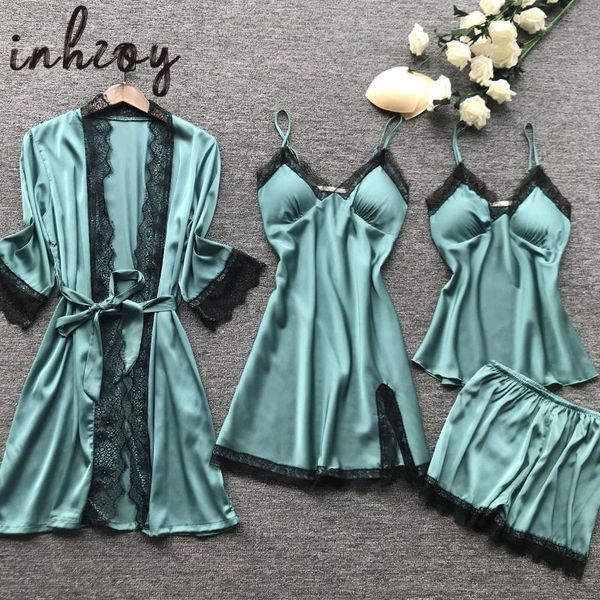 women's sleepwear robe & gown sets lace bathrobe + night dress 4 pieces faux silk sleep set, Black;red
women's sleepwear robe & gown sets lace bathrobe + night dress 4 pieces faux silk sleep set, Black;red