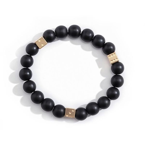 link, chain potcet volcanic stone small square round bead bracelet geometric retro hip hop party jewelry, Black
link, chain potcet volcanic stone small square round bead bracelet geometric retro hip hop party jewelry, Black