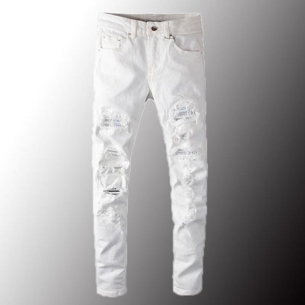men's jeans minglu luxury white crystal holes ripped fashion slim skinny rhinestone stretch denim pants plus size 40, Blue
men's jeans minglu luxury white crystal holes ripped fashion slim skinny rhinestone stretch denim pants plus size 40, Blue
