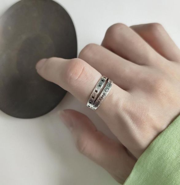 cluster rings "smile keep" retro authentic s925 sterling silver fine jewelry double rows chain adjust tlj636, Golden;silver
cluster rings "smile keep" retro authentic s925 sterling silver fine jewelry double rows chain adjust tlj636, Golden;silver