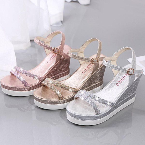 women sandals summer fashion outdoor wedge open toe fish head crystal shoes platform high heels zapatos de mujer a22, Black
women sandals summer fashion outdoor wedge open toe fish head crystal shoes platform high heels zapatos de mujer a22, Black