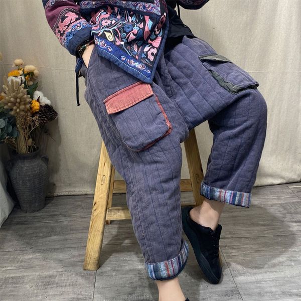 johnature women vintage thick harem pants elastic waist cotton linen trouser winter pockets women warm long pants 210521, Black;white
johnature women vintage thick harem pants elastic waist cotton linen trouser winter pockets women warm long pants 210521, Black;white