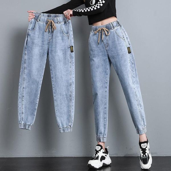 women's jeans women spring and summer 2021 loose slim elastic waist with nine harlan pants, Blue
women's jeans women spring and summer 2021 loose slim elastic waist with nine harlan pants, Blue