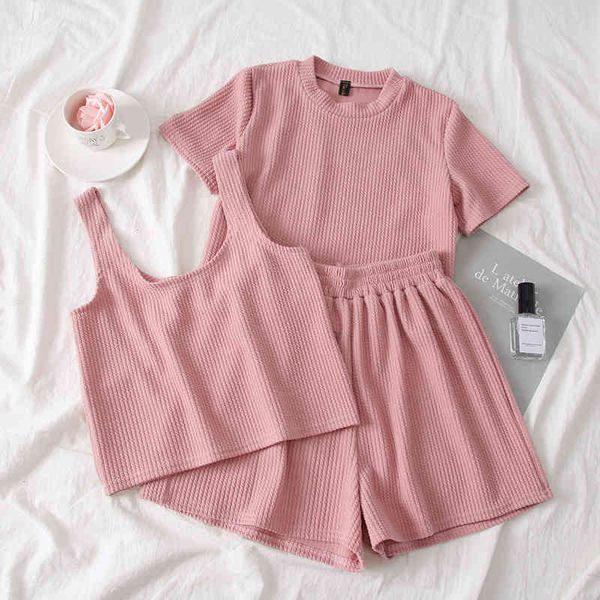 summer fashion joker camisole+round neck short t-shirt+high waist slim shorts three-piece suit 210507, White
summer fashion joker camisole+round neck short t-shirt+high waist slim shorts three-piece suit 210507, White