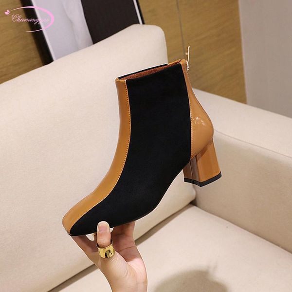boots party style square toe paint ankle color matching zipper black yellow beige high heel thick riding women's shoes
boots party style square toe paint ankle color matching zipper black yellow beige high heel thick riding women's shoes