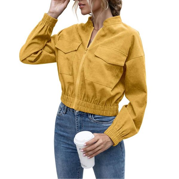 women coat fashion long sleeve zipper short stylish pocket high collar solid color lady female knitting cardigan women's jackets, Black;brown
women coat fashion long sleeve zipper short stylish pocket high collar solid color lady female knitting cardigan women's jackets, Black;brown