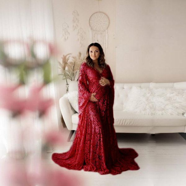 maternity dresses lace maxi gown for po shoot pregnant women long sleeve v neck split baby shower dress pography, White
maternity dresses lace maxi gown for po shoot pregnant women long sleeve v neck split baby shower dress pography, White
