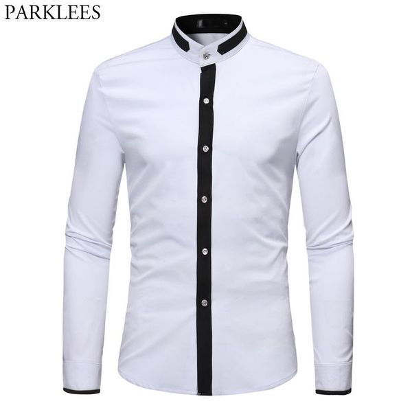 men's casual shirts mens mandarin collar tuxedo dress long sleeve camisas para hombre brand hit color button down social shirt men, White;black
men's casual shirts mens mandarin collar tuxedo dress long sleeve camisas para hombre brand hit color button down social shirt men, White;black