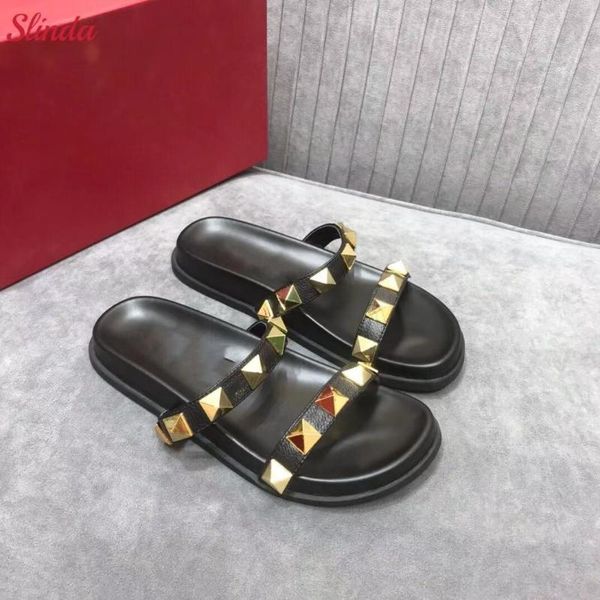 slippers rivets leather female summer fashion wear wild word flat bottom sandals beach shoes, Black
slippers rivets leather female summer fashion wear wild word flat bottom sandals beach shoes, Black