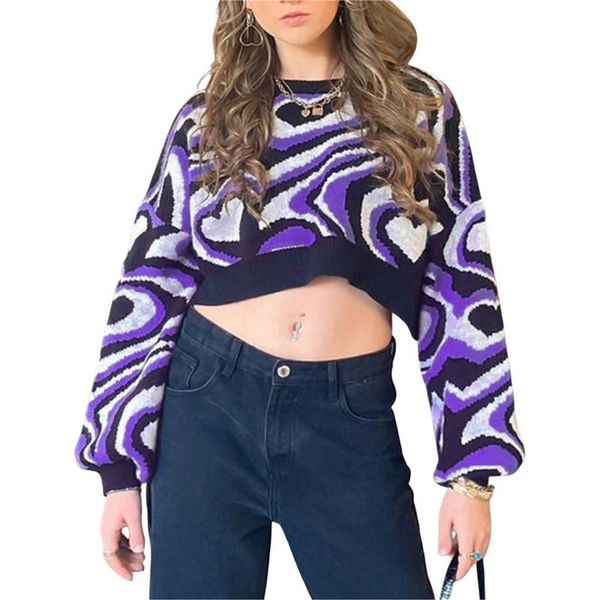 women's sweaters xingqing gothic oversized midriff sweater women loose style black purple stripe pattern round collar knitted crop pul, White;black
women's sweaters xingqing gothic oversized midriff sweater women loose style black purple stripe pattern round collar knitted crop pul, White;black