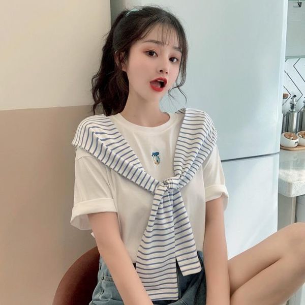 will spot the 2021 summer institute of cartoon printing wind navy collar stripe coat short sleeve t-shirt girl women's, White
will spot the 2021 summer institute of cartoon printing wind navy collar stripe coat short sleeve t-shirt girl women's, White