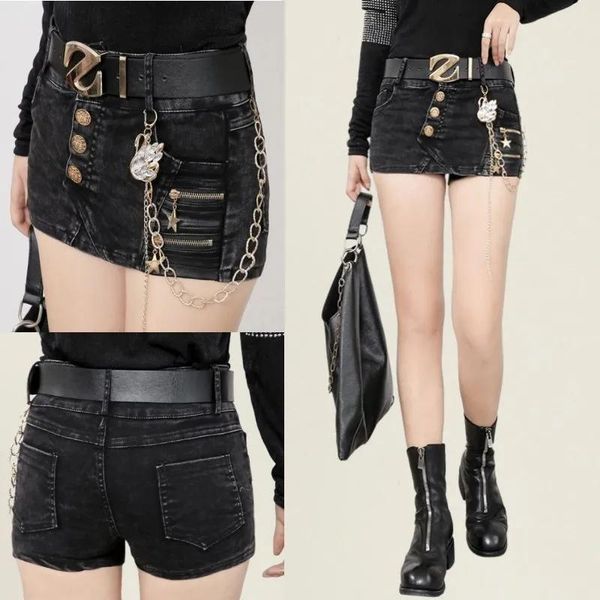 women's jeans zipper deco black shorts female designer metallic short with chains autumn streetwear women white gift belted pants, Blue
women's jeans zipper deco black shorts female designer metallic short with chains autumn streetwear women white gift belted pants, Blue