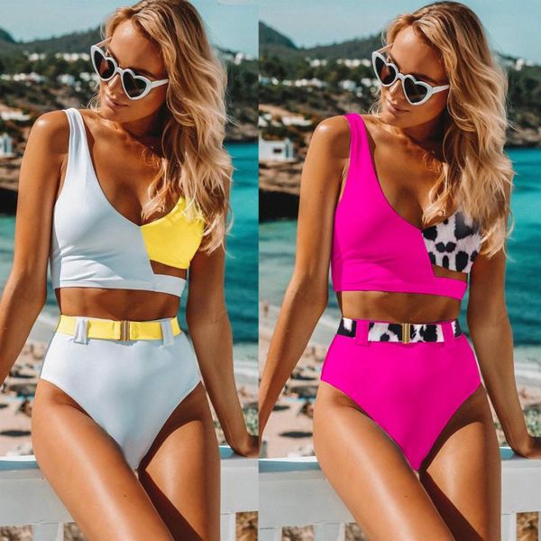 summer fashion woman high waist bikini swimsuit irregular metal buckle belt beach swimming split women's swimwear, White;black
summer fashion woman high waist bikini swimsuit irregular metal buckle belt beach swimming split women's swimwear, White;black
