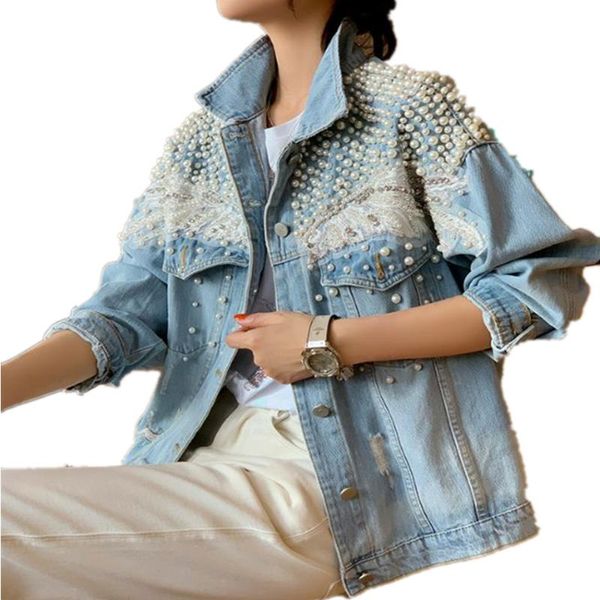women's jackets heavy industry fashion diamond beaded pearl loose denim jacket women laple spring autumn outwear, Black;brown
women's jackets heavy industry fashion diamond beaded pearl loose denim jacket women laple spring autumn outwear, Black;brown
