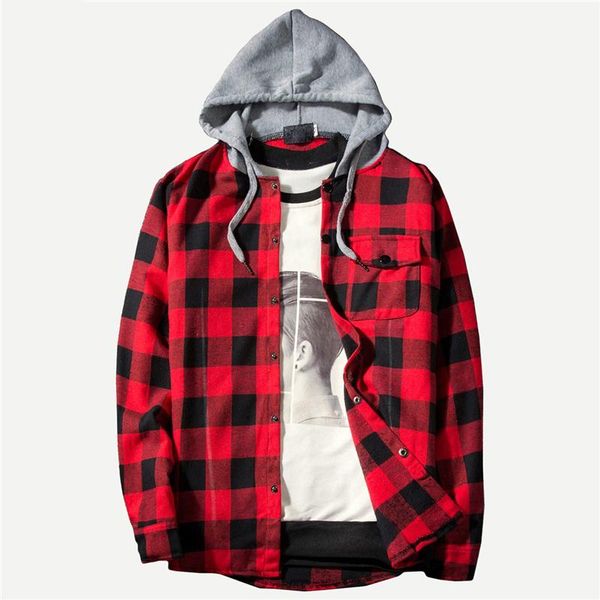 cool men's red gingham hooded shirt long sleeve mankind fashion men clothing casual male drawstring shirts & women, White;black
cool men's red gingham hooded shirt long sleeve mankind fashion men clothing casual male drawstring shirts & women, White;black