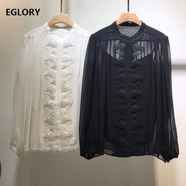 women's blouses & shirts blusas feminino 2021 spring summer silk women luxury embroidery long sleeve black apricot blouse female, White
women's blouses & shirts blusas feminino 2021 spring summer silk women luxury embroidery long sleeve black apricot blouse female, White