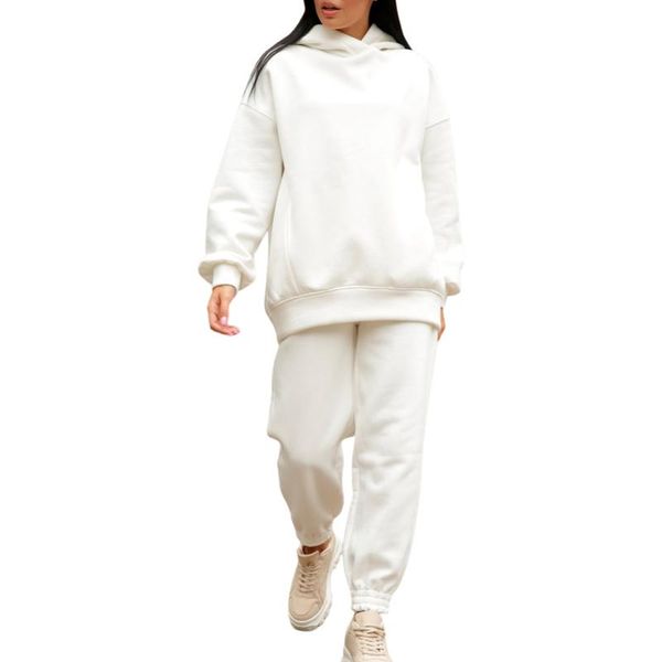 women's two piece pants 2 pcs women sports outfits, adults solid color long sleeve hooded sweater with pocket + drawstring, White
women's two piece pants 2 pcs women sports outfits, adults solid color long sleeve hooded sweater with pocket + drawstring, White