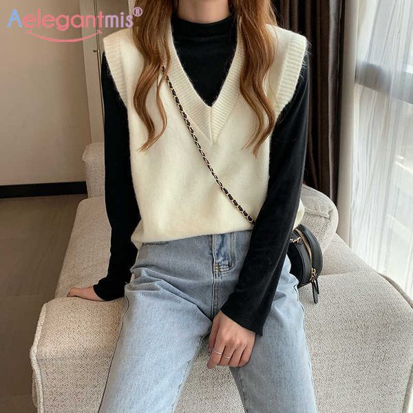 aelegantmis v neck knitted sweater vest women 6 colors loose vintage sleeveless casual korean chic black waistcoat jumper female 210607, Black;white
aelegantmis v neck knitted sweater vest women 6 colors loose vintage sleeveless casual korean chic black waistcoat jumper female 210607, Black;white