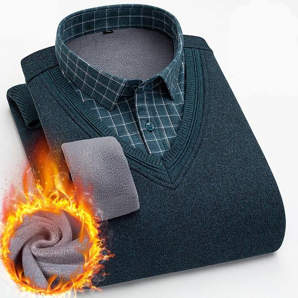 men's sweaters fall arrival 2021 mens winter fleece keep warm fake two male business casual fashion palid shirt collar knitted sweater, White;black
men's sweaters fall arrival 2021 mens winter fleece keep warm fake two male business casual fashion palid shirt collar knitted sweater, White;black