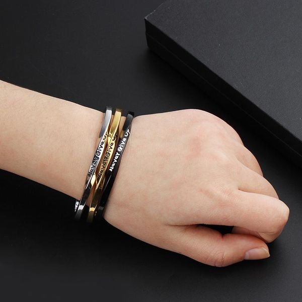 bangle never give up letter twist inspirational bracelet men vintage stainless steel cuff bracelets bangles for women trend jewelry, Black
bangle never give up letter twist inspirational bracelet men vintage stainless steel cuff bracelets bangles for women trend jewelry, Black