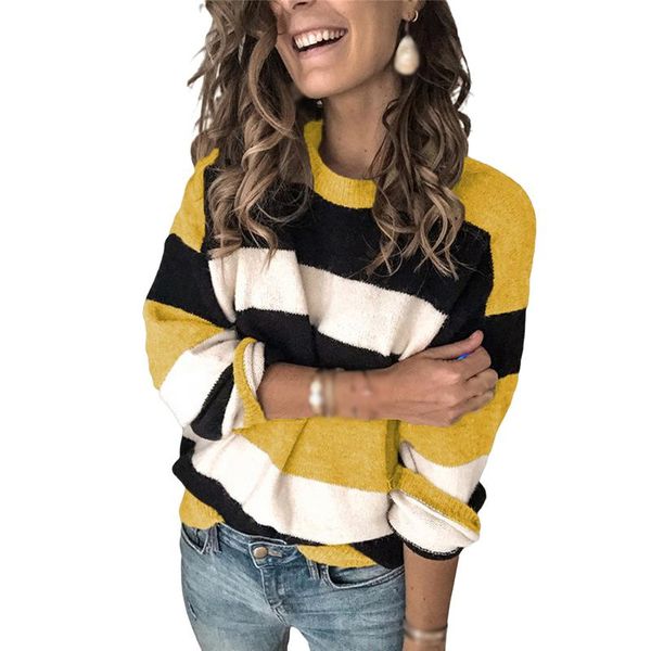 women's sweaters sweater casual loose long sleeve contrast striped vhunx1, White;black
women's sweaters sweater casual loose long sleeve contrast striped vhunx1, White;black