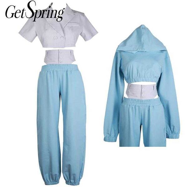 getspring women set blazer hoodie pant s casual short coat hooded high waist pants 3 piece 210601, White;black
getspring women set blazer hoodie pant s casual short coat hooded high waist pants 3 piece 210601, White;black