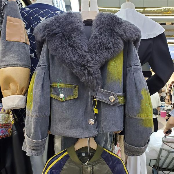 women's jackets vintage tie-dye women winter denim parkas removable faux wool collar long sleeve short coat loose casual casaco feminin, Black;brown
women's jackets vintage tie-dye women winter denim parkas removable faux wool collar long sleeve short coat loose casual casaco feminin, Black;brown