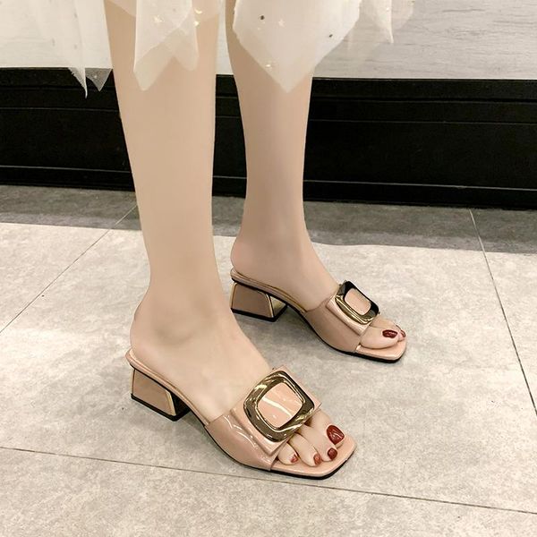 slippers 2021 summer women shoes fashion metal buckle ladies mules slides high heels pumps casual, Black 
slippers 2021 summer women shoes fashion metal buckle ladies mules slides high heels pumps casual, Black
